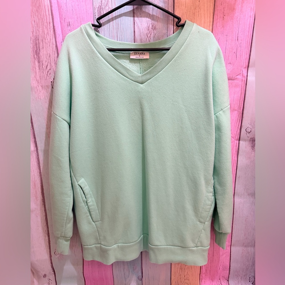 Zenana Outfitters Light Green V-Neck Sweater